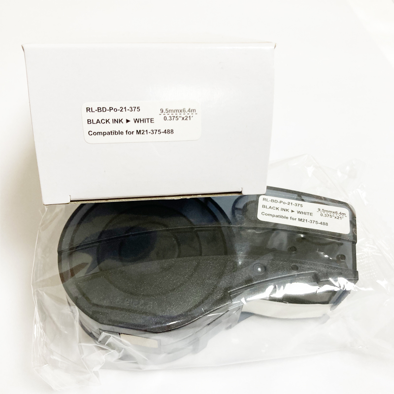 호환 MC-500-595 카트리지 리본, 비닐 라벨 테이프, 검정색 필름 작업 휴대용 프린터 BMP 41 51 53
